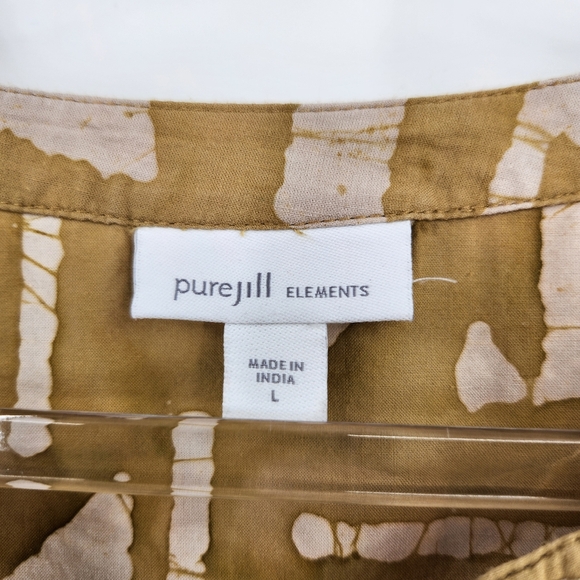 J. Jill Elements Long Sleeve Boho Printed Top Womens Size Large V Neck Mustard - Picture 5 of 8